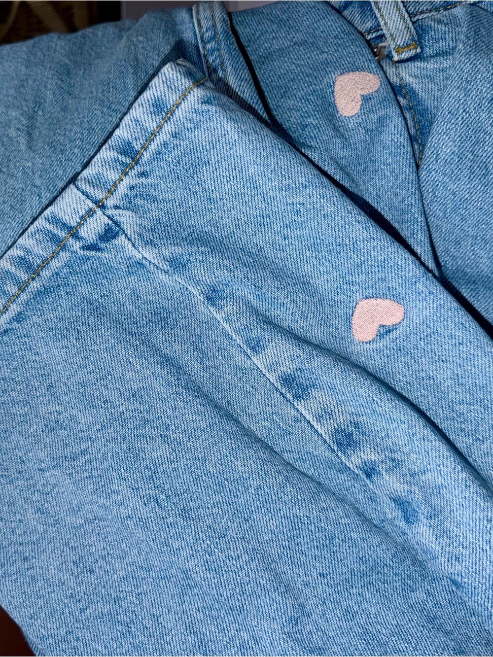 Francesca's Collections Light Blue Straight-Leg Jeans with Pink Heart - Picture 9 of 11